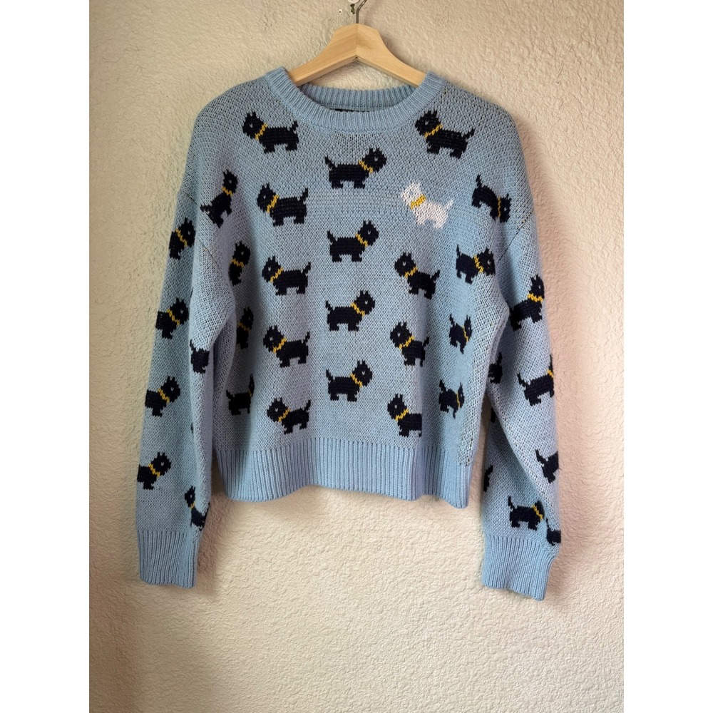 Stranger Things Scottie Dog Sweater Netflix Graphic Knit Blue Size‎ M 8–10